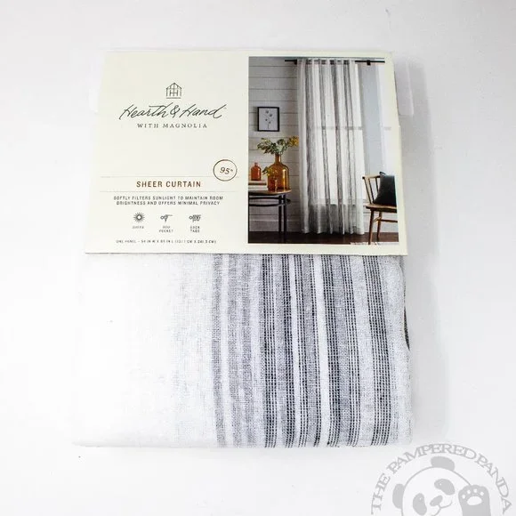 Hearth & Hand w Magnolia Sheer Gray Stripe Single Curtain Panel 95" x 54" A117 - Picture 1 of 3